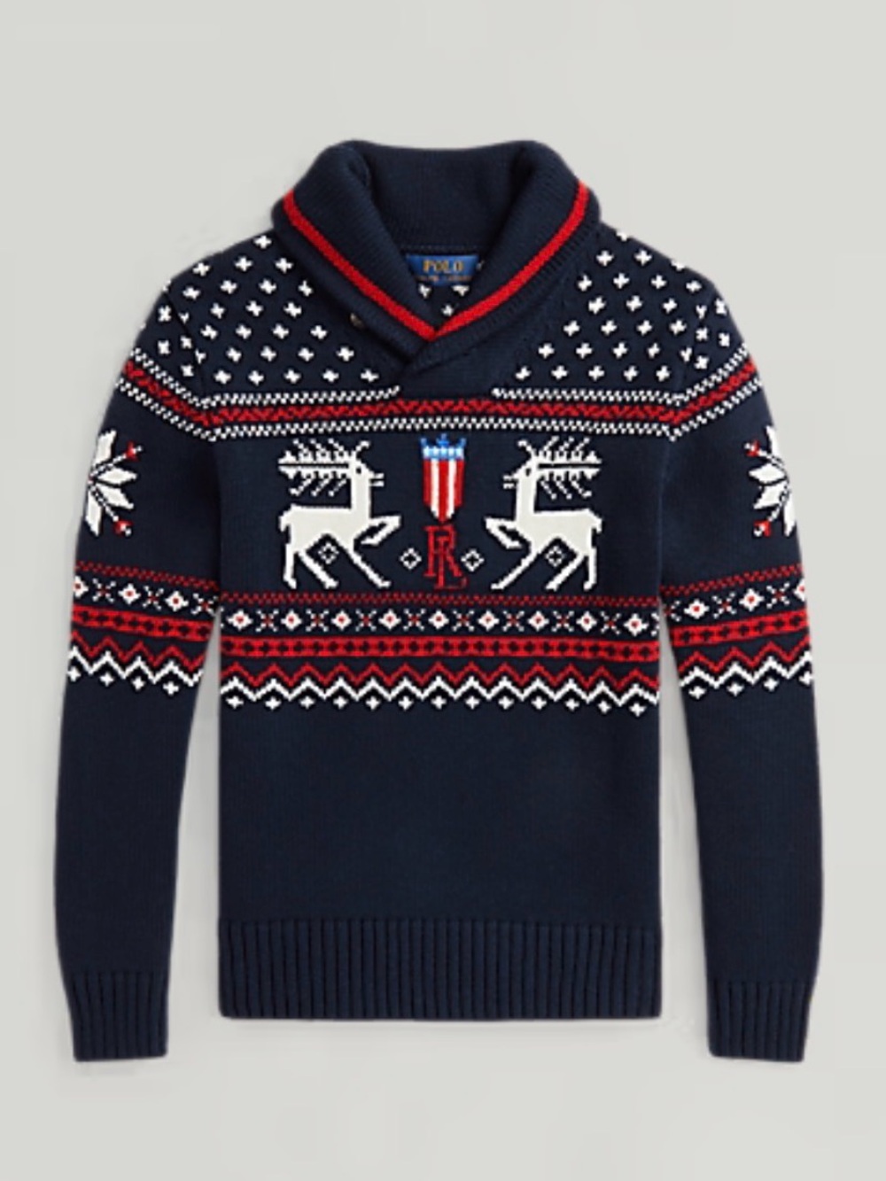 Polo by Ralph Lauren Navy Reindeer Cotton-Blend Shawl Sweater